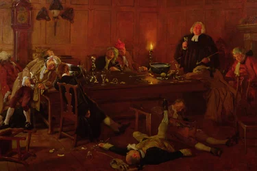 The Reverend Geoffrey Shovel, Chaplain of the Fleet, with his drinking companions